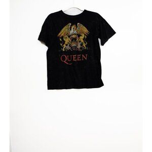 Queen Band Crest Graphic T-Shirt Black Short Sleeve Unisex Cotton Vintage Style